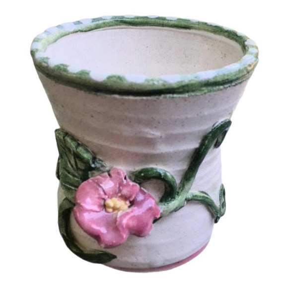 Floral Pottery Makeup Brush/Pen-Pencil Holder/Handcrafted from my Clay Studio - Picture 1 of 12